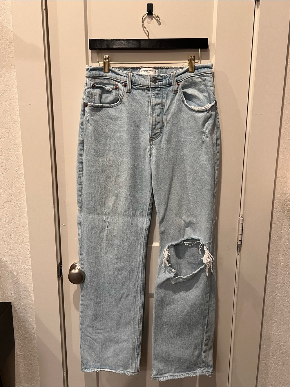 Abercrombie & Fitch Light Blue Distressed Straight-Leg Jeans
